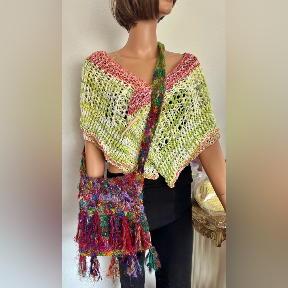 Bag Kathmandu Imports Recycled Silk Tassels Fringes Handmade Bohemian Designer